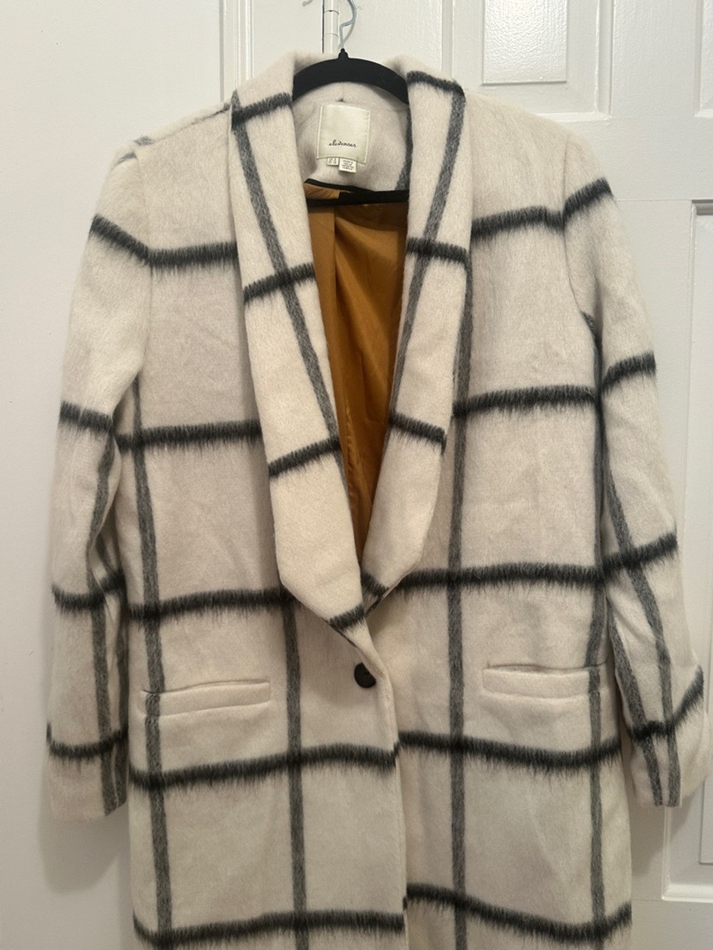 elevenses Cream and Black Windowpane Shawl-Collar Trench Coat - Picture 4 of 12